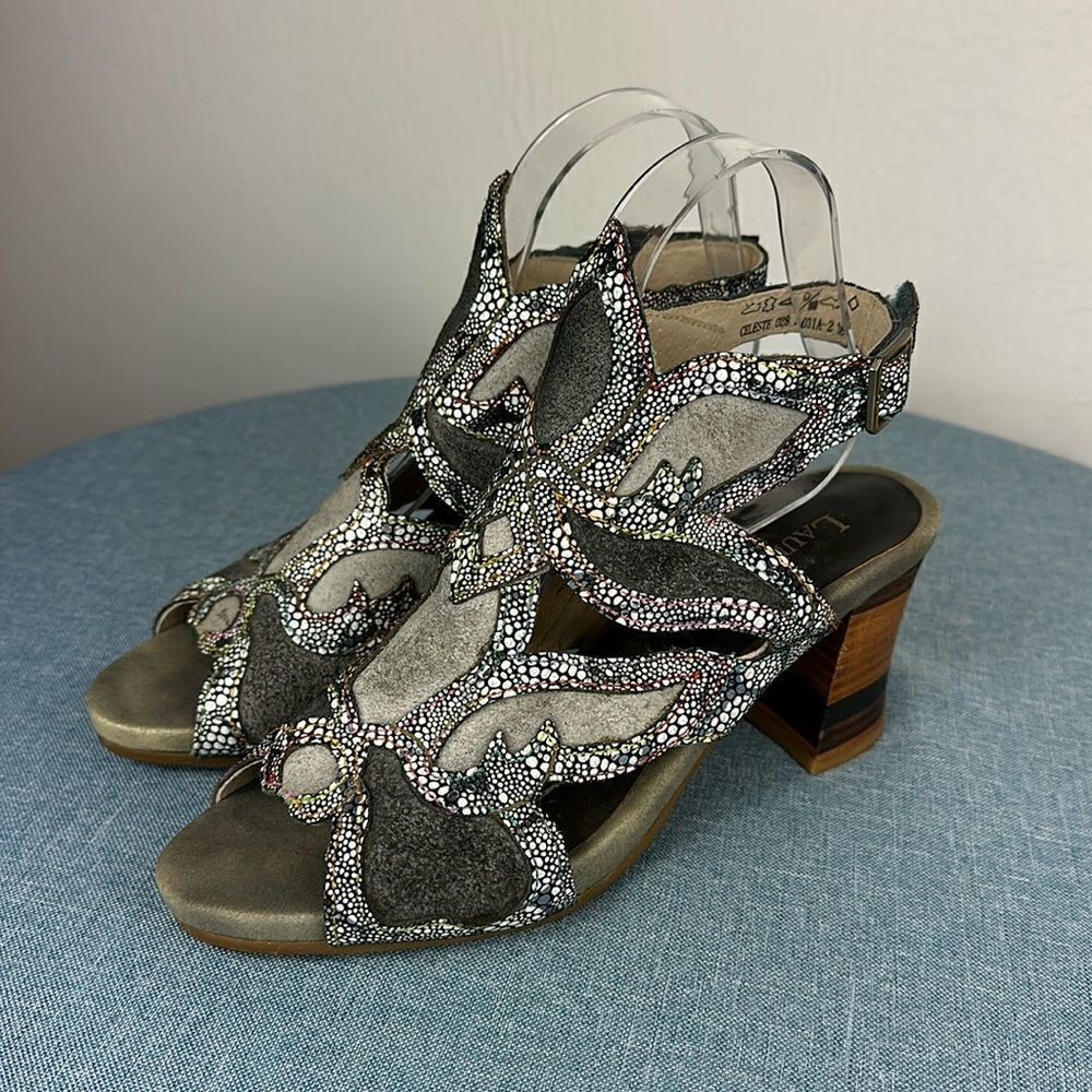 Laura Vita France Celeste Genuine Leather Open Toe Sling Back Sandals Size 7.5-8
